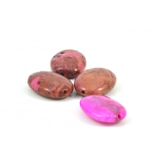 Bille ovale pierre semi précieuse Agate crazy lace rose (paquet de 20 billes)